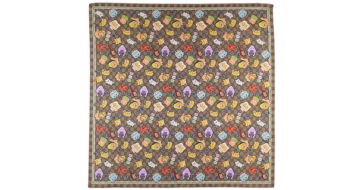 Gucci Kawaii gg Animal Print Silk Scarf in Metallic Lyst UK