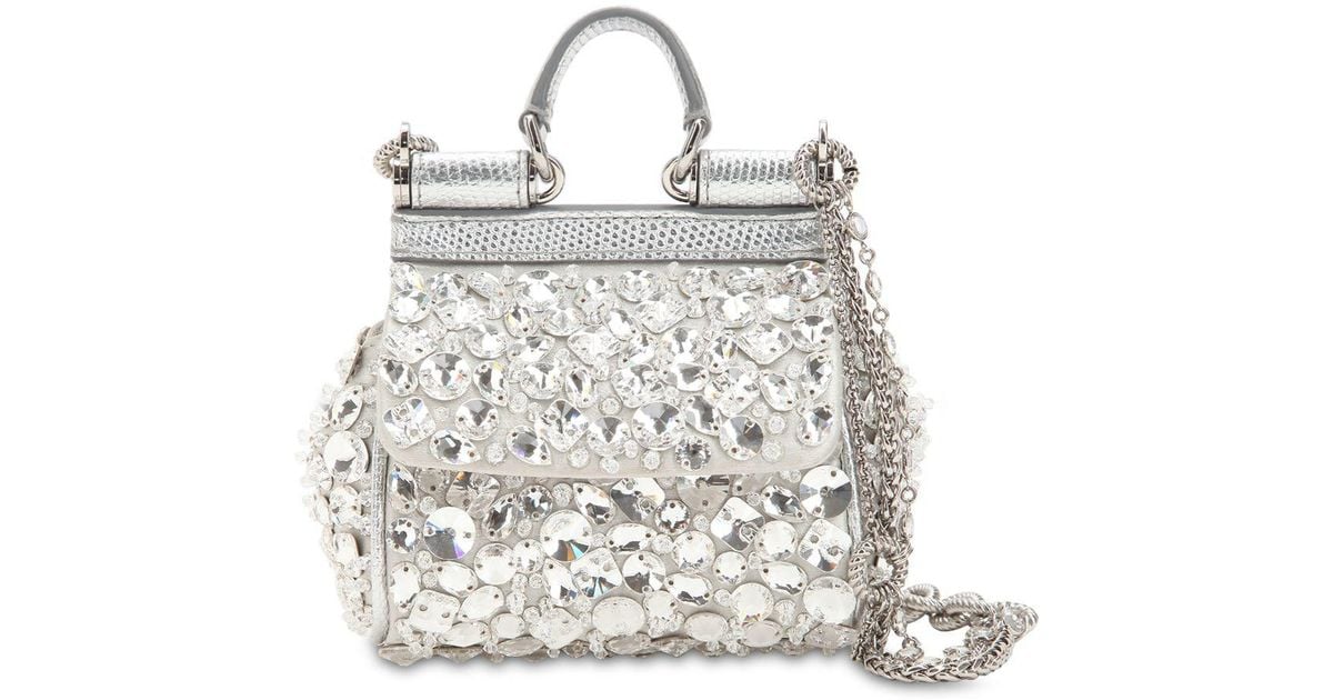 Dolce & Gabbana Micro Sicily Crystals Embellished Bag in White | Lyst