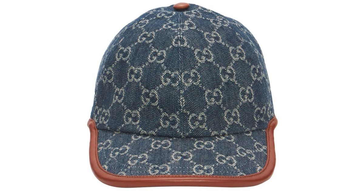 Gucci Leather Gg Vintage Effect Baseball Cap in Blue | Lyst