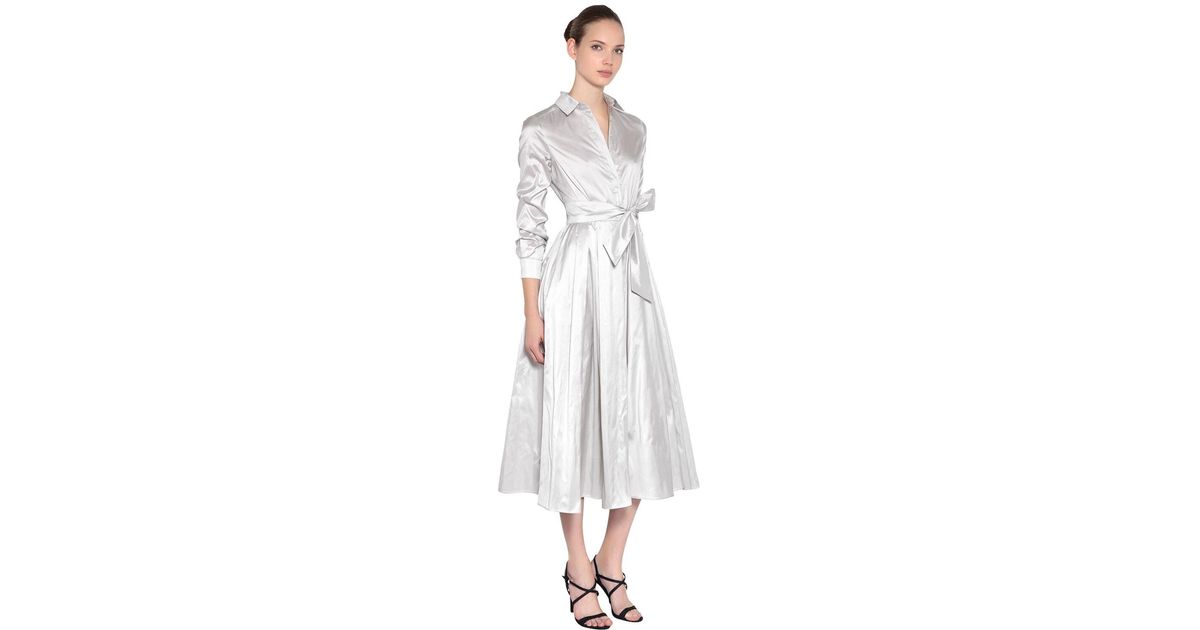 Max Mara Silk Shantung Shirt Dress in Grey (Grey) - Lyst