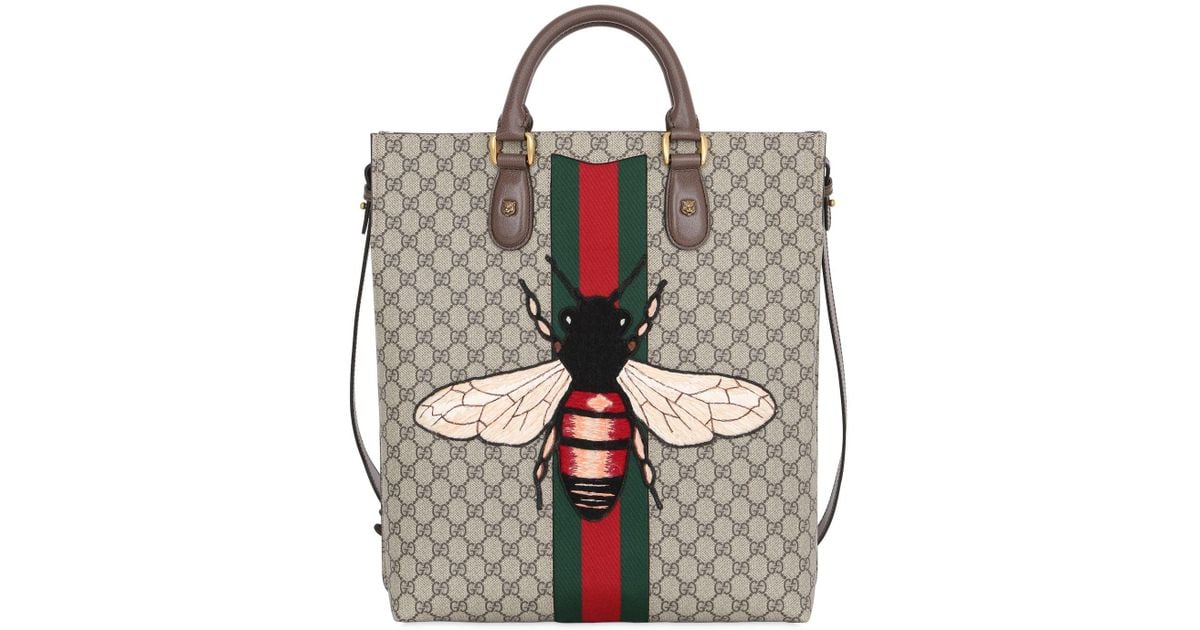 Gucci Bee Patch Gg Supreme Tote Bag in Natural Lyst