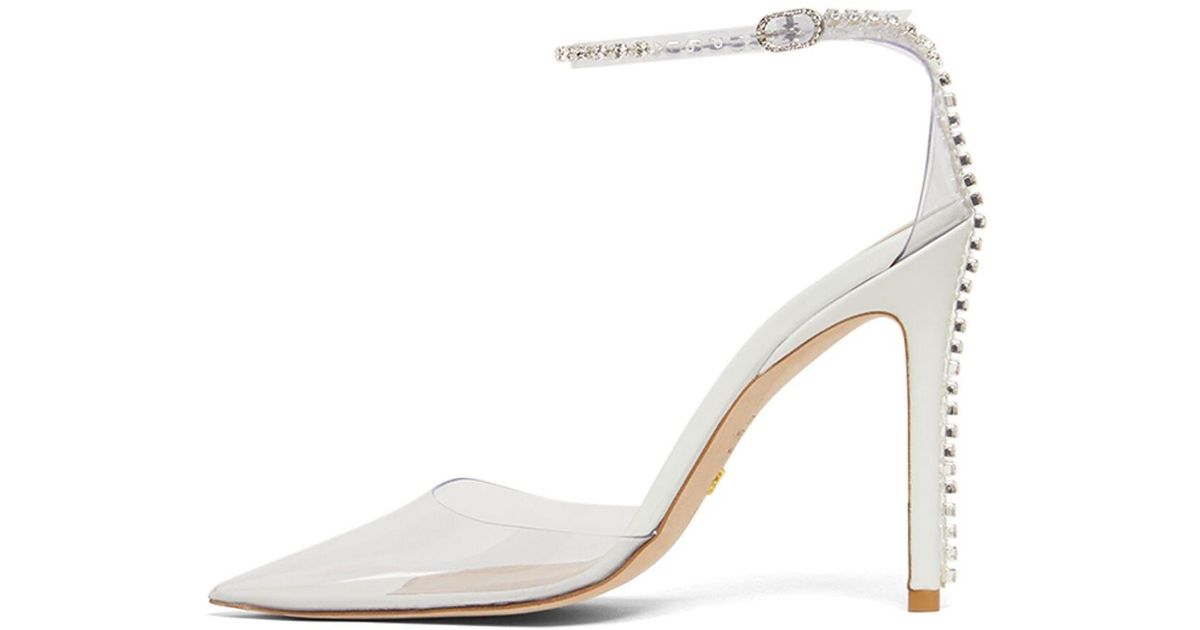 Stuart Weitzman Leather 100mm Glam Embellished Plexi Pumps Lyst Australia