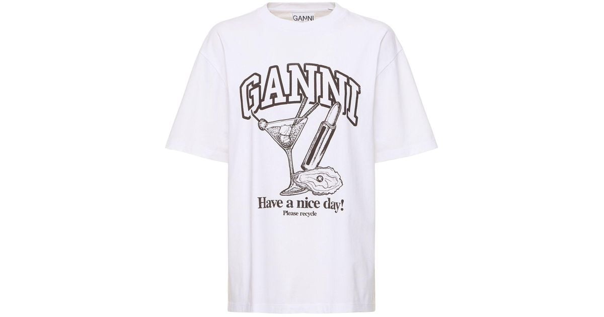 国内発送☆GANNI☆HeavyCottonDropShoulderHeart T-shirt/WHITE Bright White White Heavy Cotton Drop Shoulder Heart T-shirt
