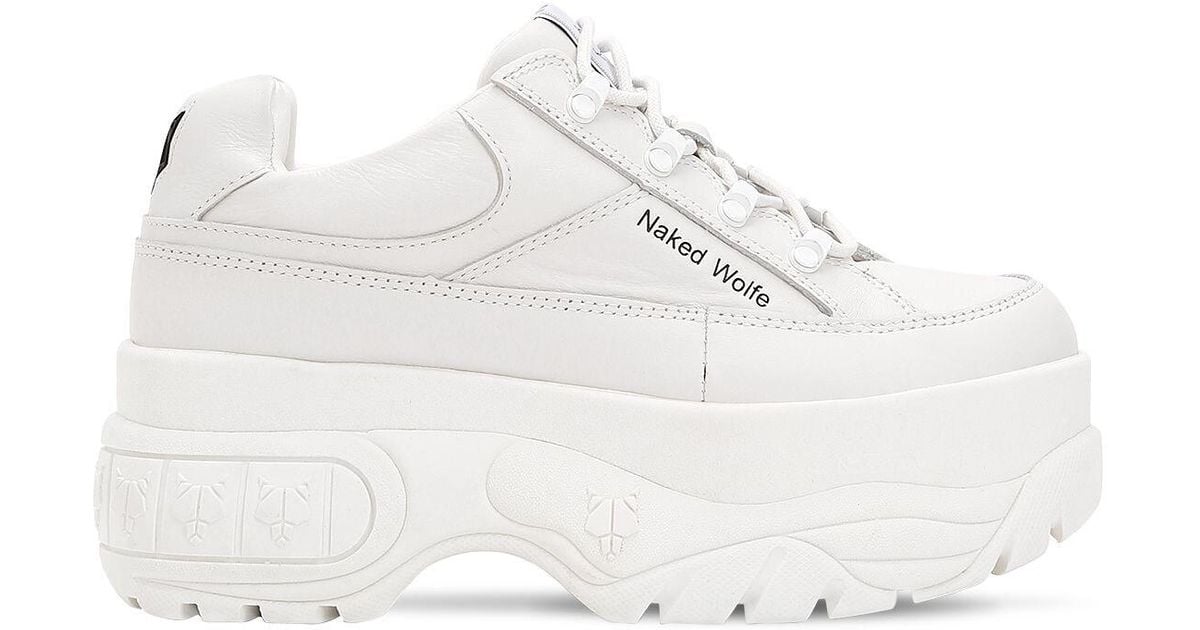 Naked Wolfe 70mm Sporty Leather Platform Sneakers in White | Lyst