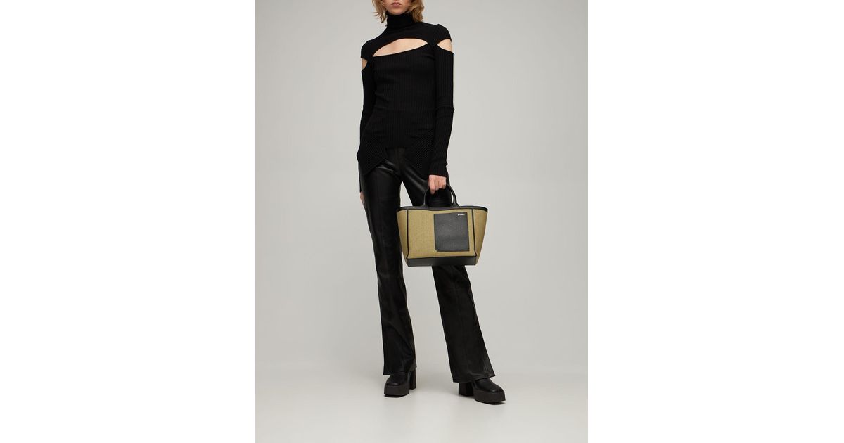 Valextra Mini Canvas & Leather Tote Bag in Black | Lyst