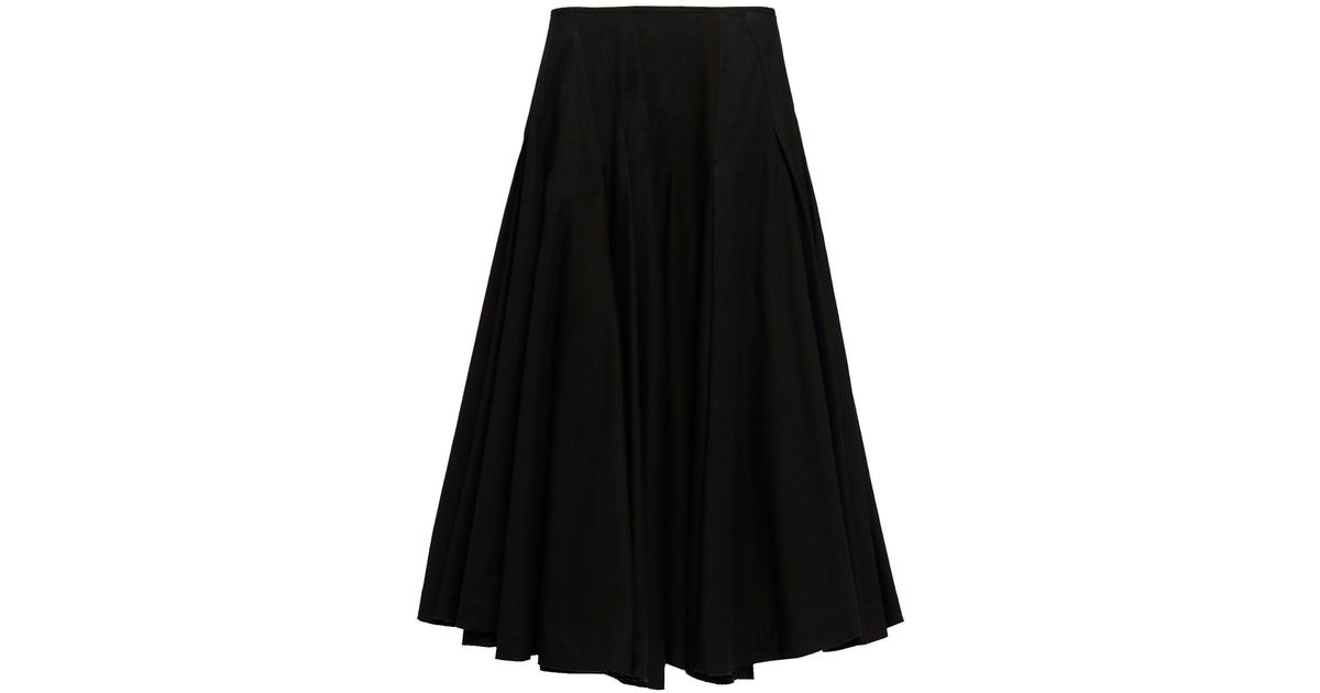 Sportmax Luciana Pleated Cotton Twill Midi Skirt in Black | Lyst
