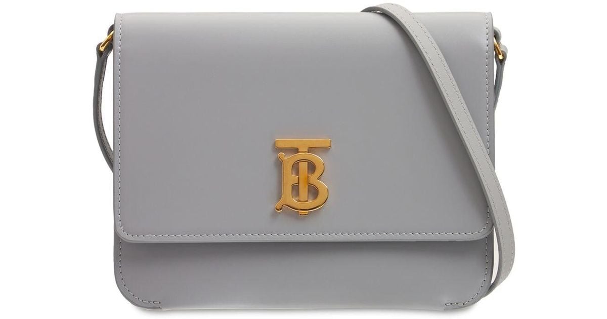 Burberry Mini Tb Grain Leather Shoulder Bag in Heather Melange (Gray