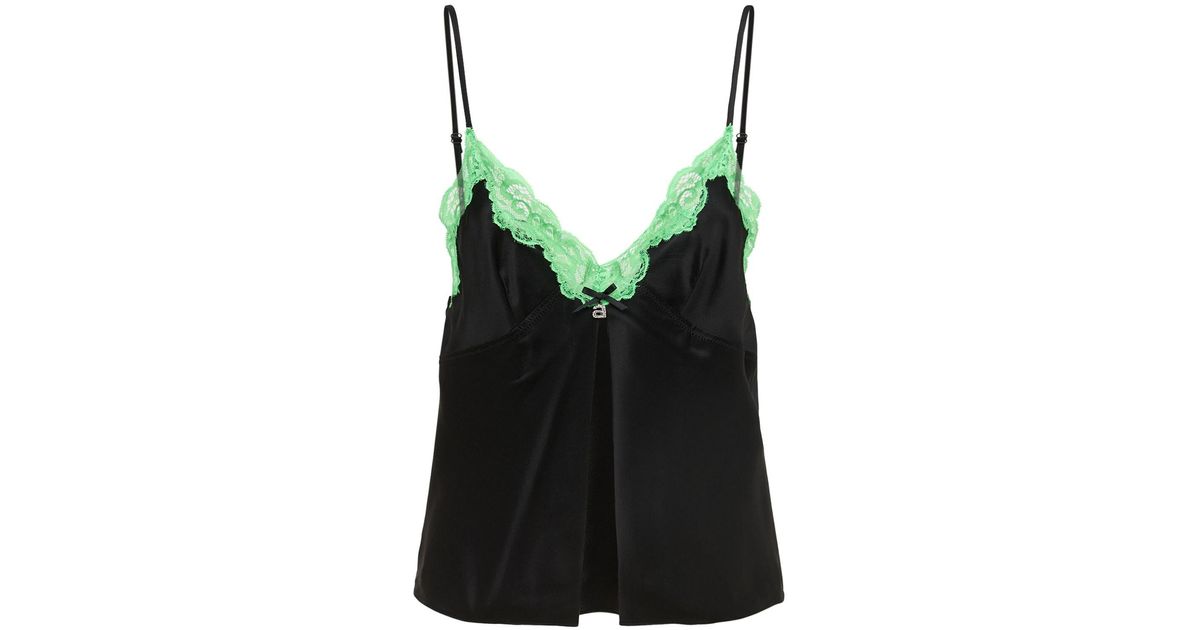 Alexander Wang Butterfly Silk Camisole Top W/ Lace in Black