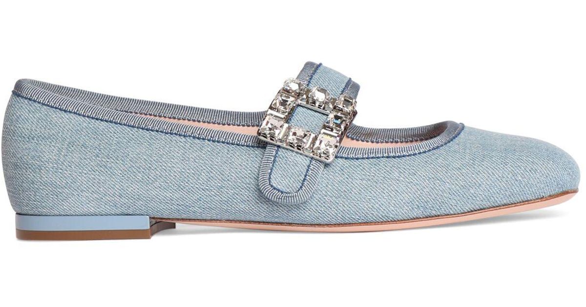 Roger Vivier◆Tres Vivier デニムフラットシューズ 10mm Roger Vivier Tres Vivier デニムフラットシューズ 10mm グレー