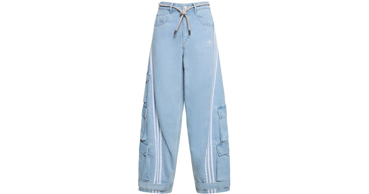 adidas Originals Cotton Denim Cargo Pants in Blue | Lyst