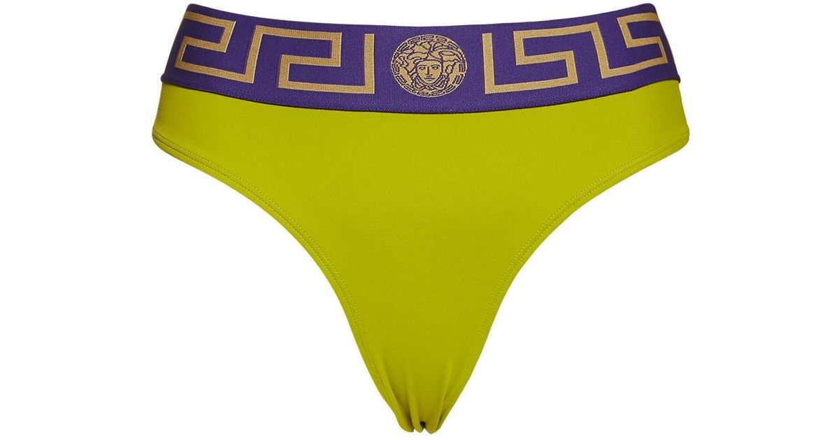 Versace Jersey Stretch Greek Logo Bikini Bottom in Light Green (Green