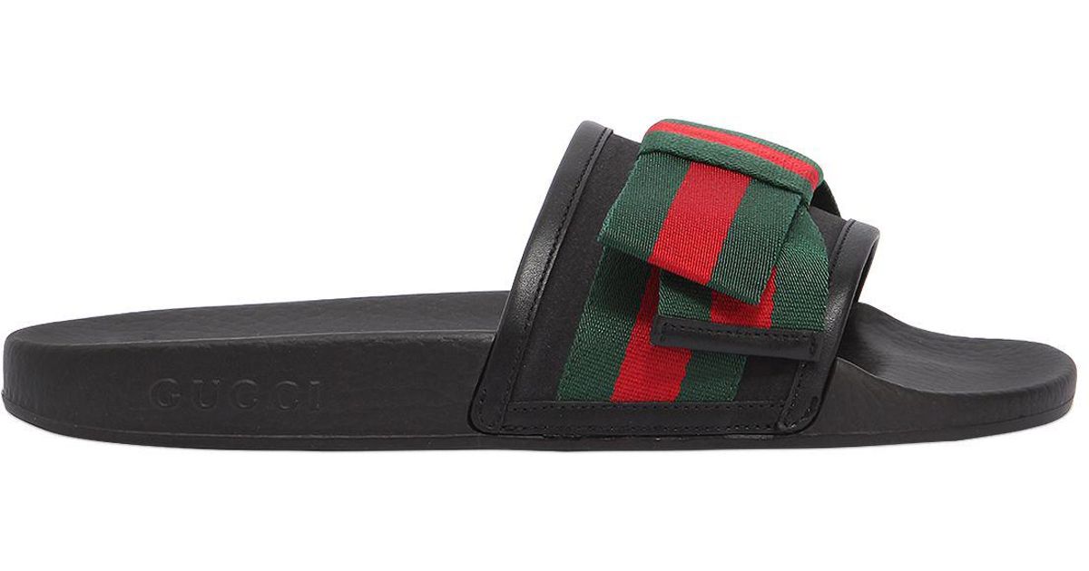Gucci 10mm Pursuit Web Bow Satin Slide Flats in Black for Men - Lyst