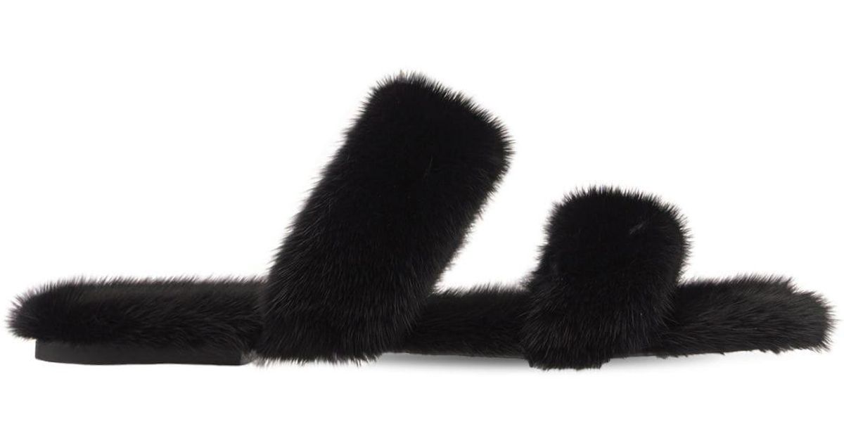 Saint Laurent Mens Bleach Mink Fur Slides Black ref.627998 - Joli Closet