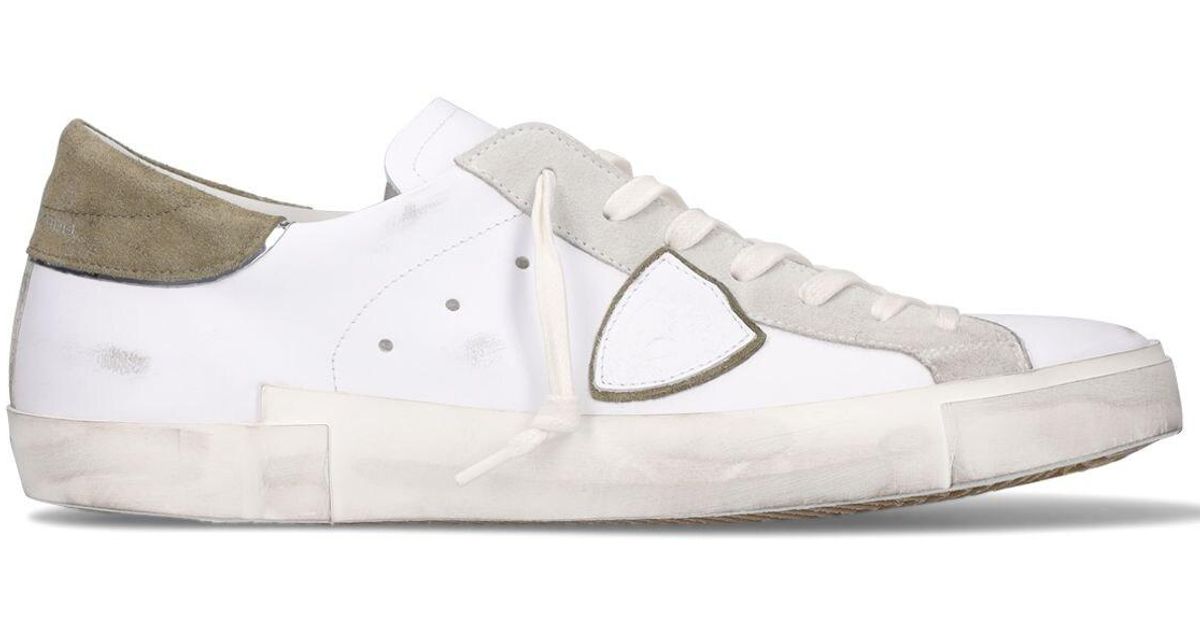Philippe Model Prsx Veau Broderie Leather Sneakers in White/Green ...