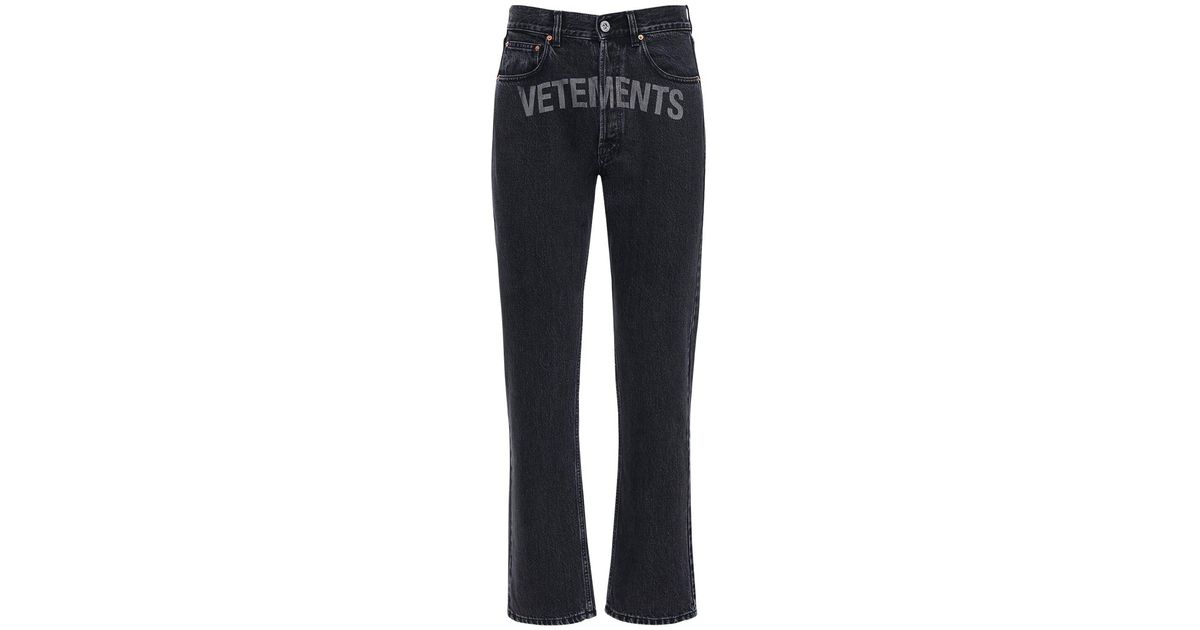 Vetements Logo Print Cotton Denim Jeans 