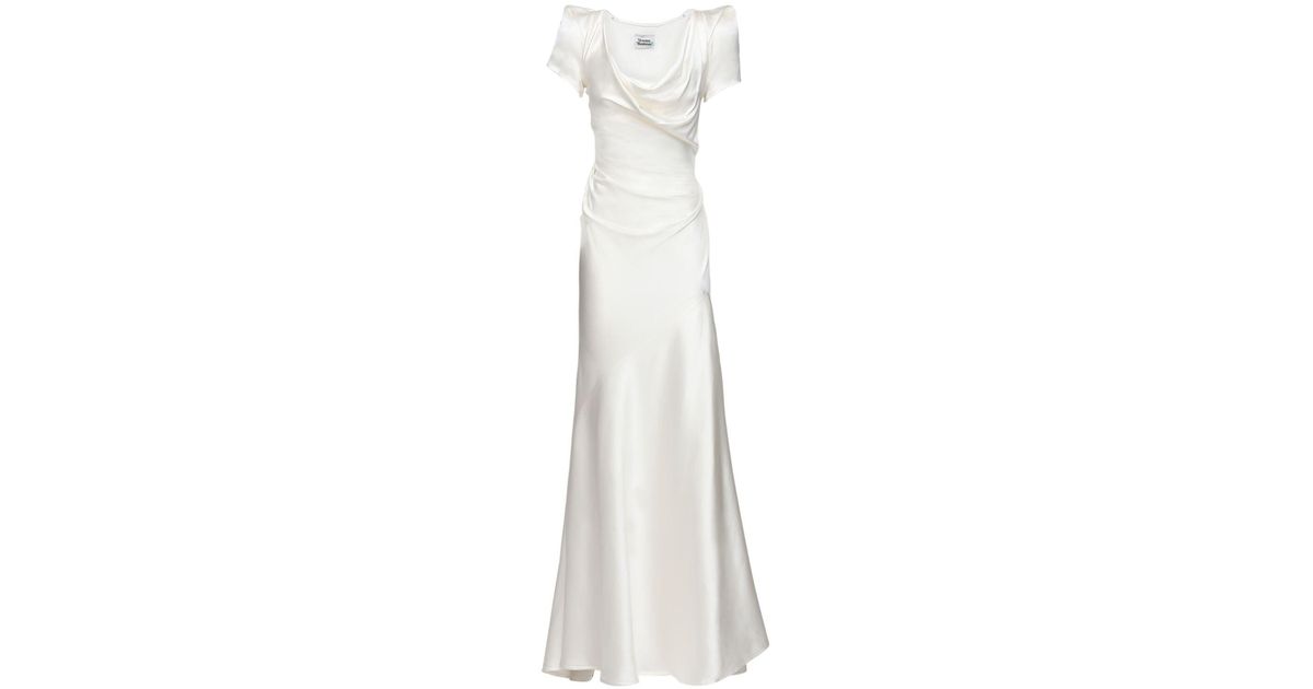 long cocotte dress in ivory silk crepe satin