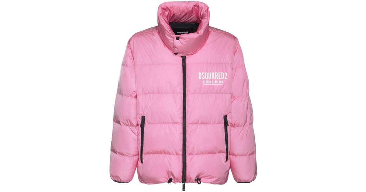 DSquared² Synthetic Ceresio 9 Logo Print Nylon Down Jacket in Pink for Men  | Lyst
