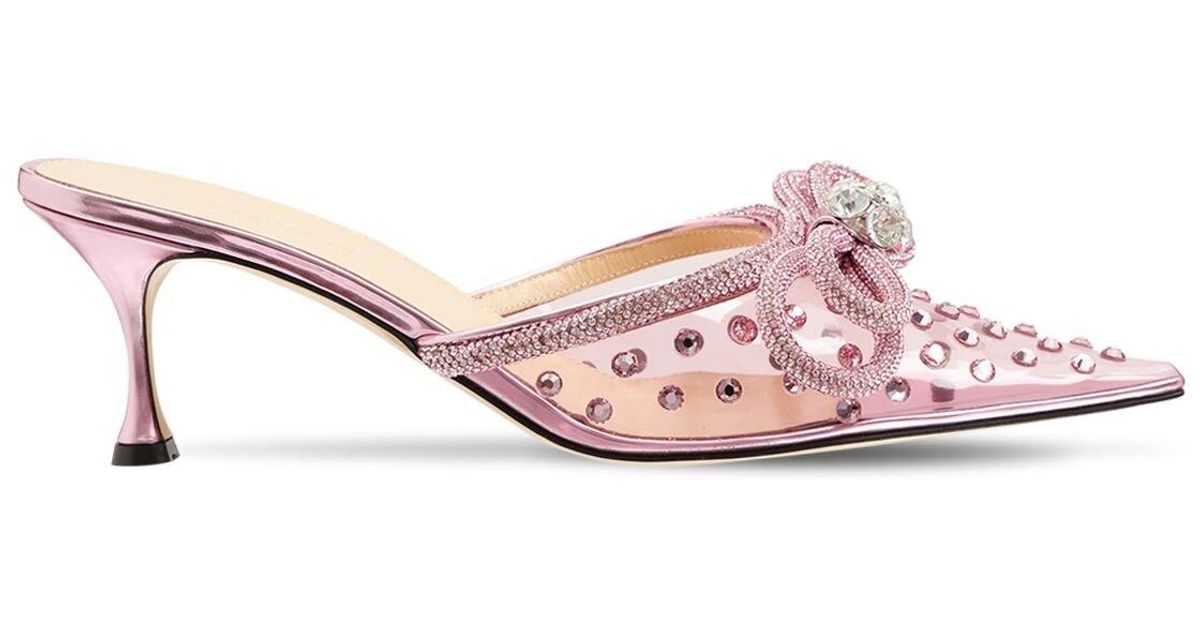 Mach & Mach Leather 65mm Double Bow Embellished Pvc Mules in Pink ...