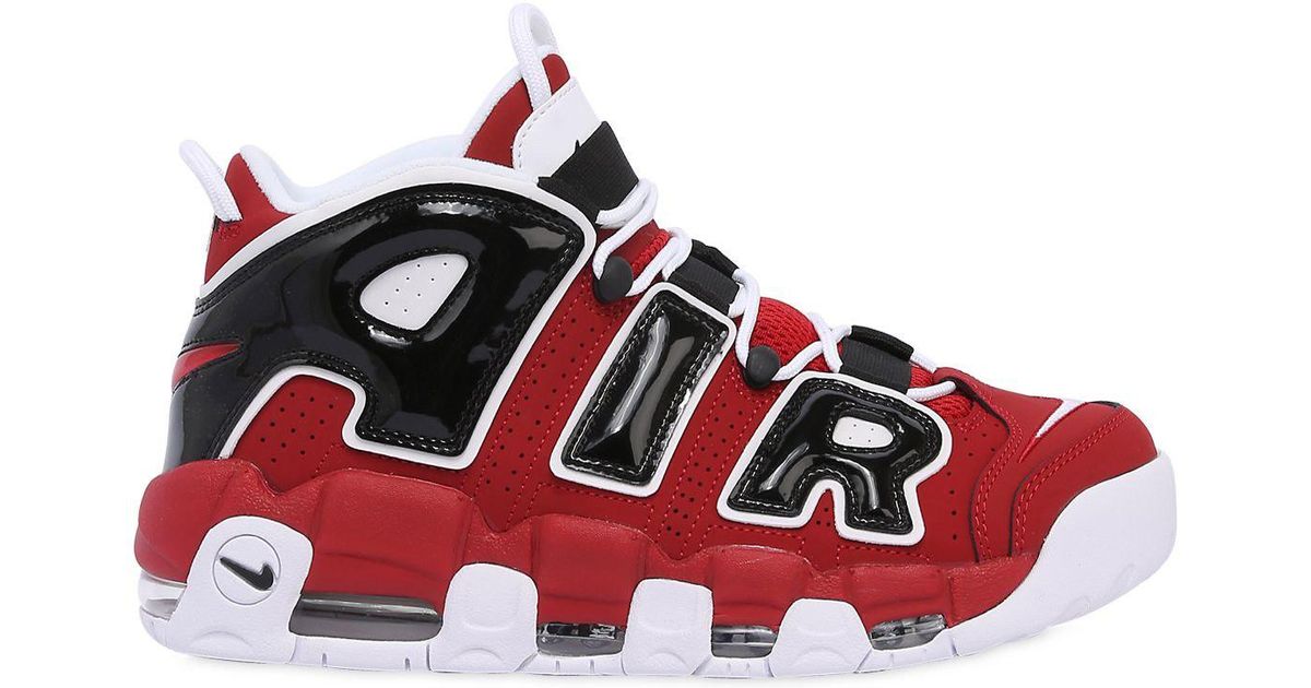 Nike Air More Uptempo 96 Leather Sneakers In Red White Red For