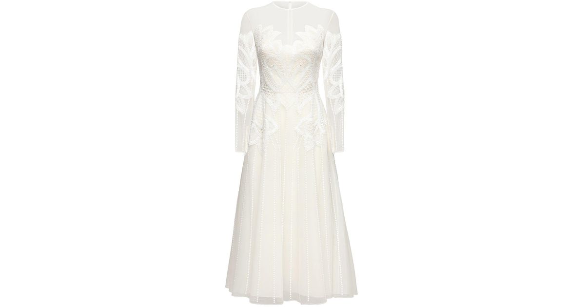 Zuhair Murad Embellished Tulle Midi Dress in White Womens Clothing Dresses Cocktail and party dresses 