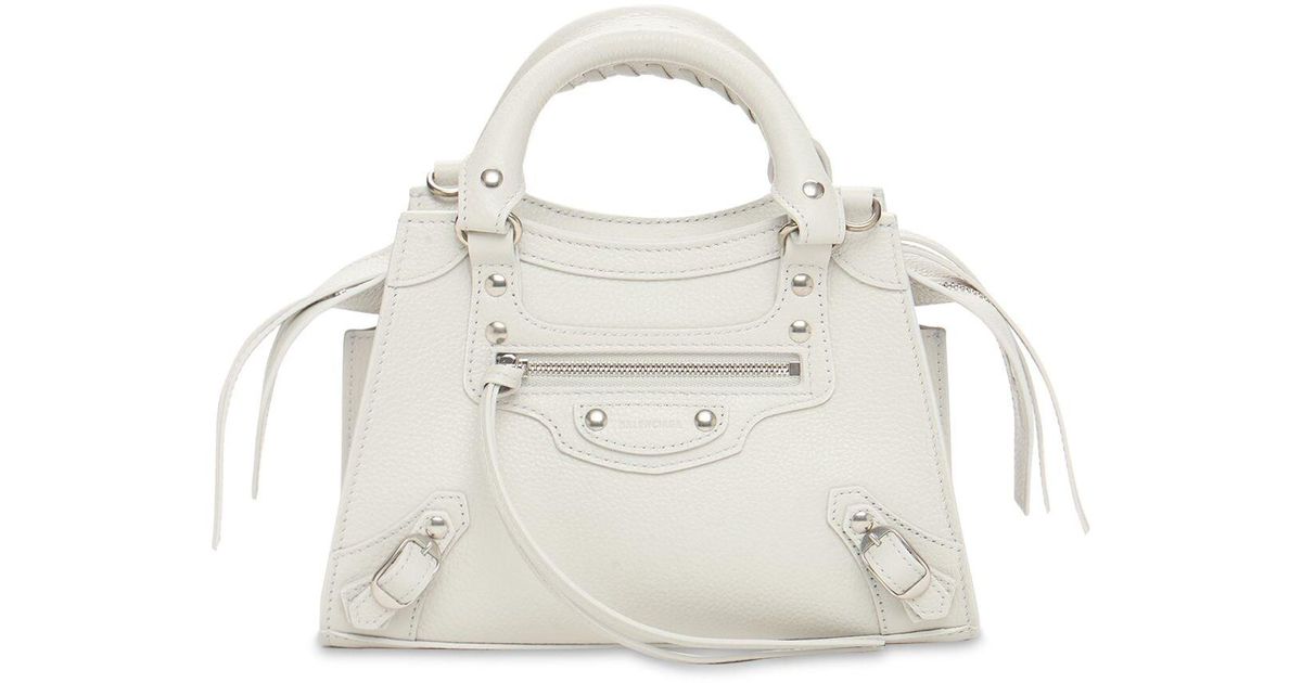 Balenciaga Mini Neo Classic Grain Leather Bag in White | Lyst