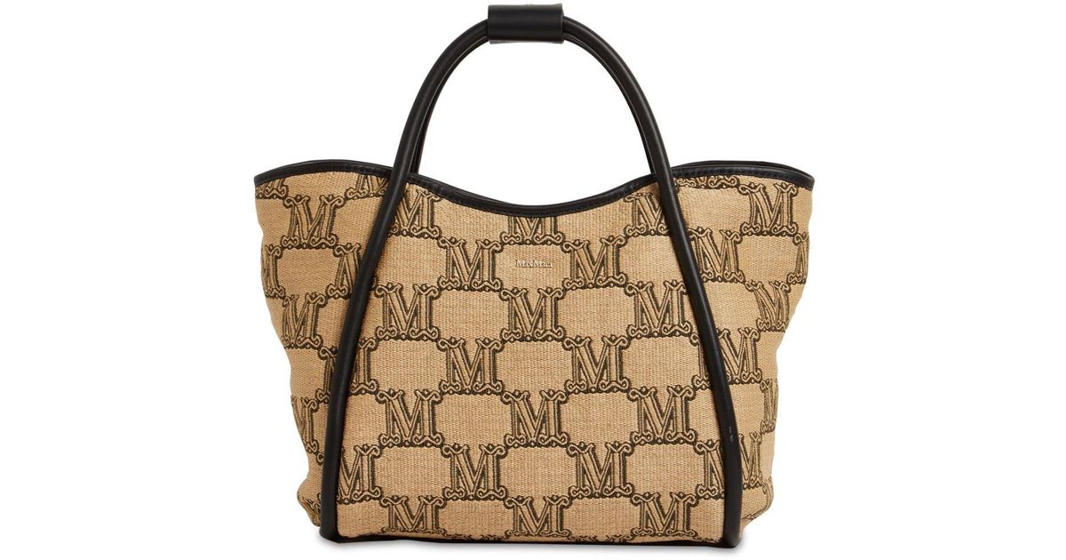 大人気【MAXMARA】Tote bag in paglia intrecciata ２色 Small raffia-look fabric Marine bag, ice | 