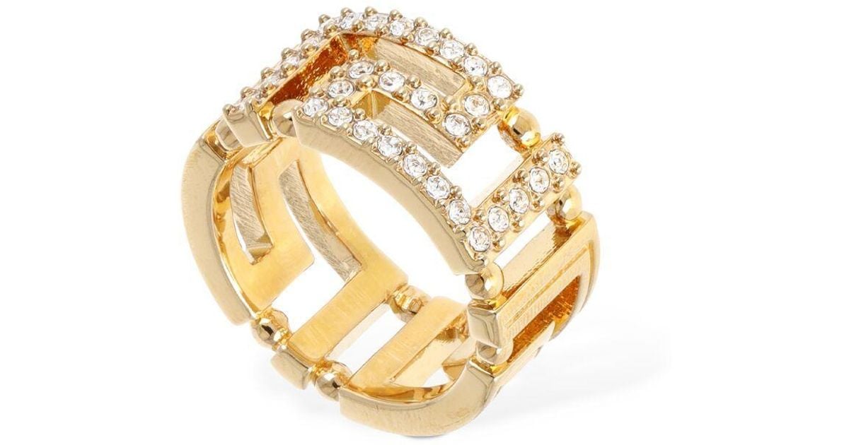 Versace Greca Motif Crystal Band Ring in Metallic Lyst