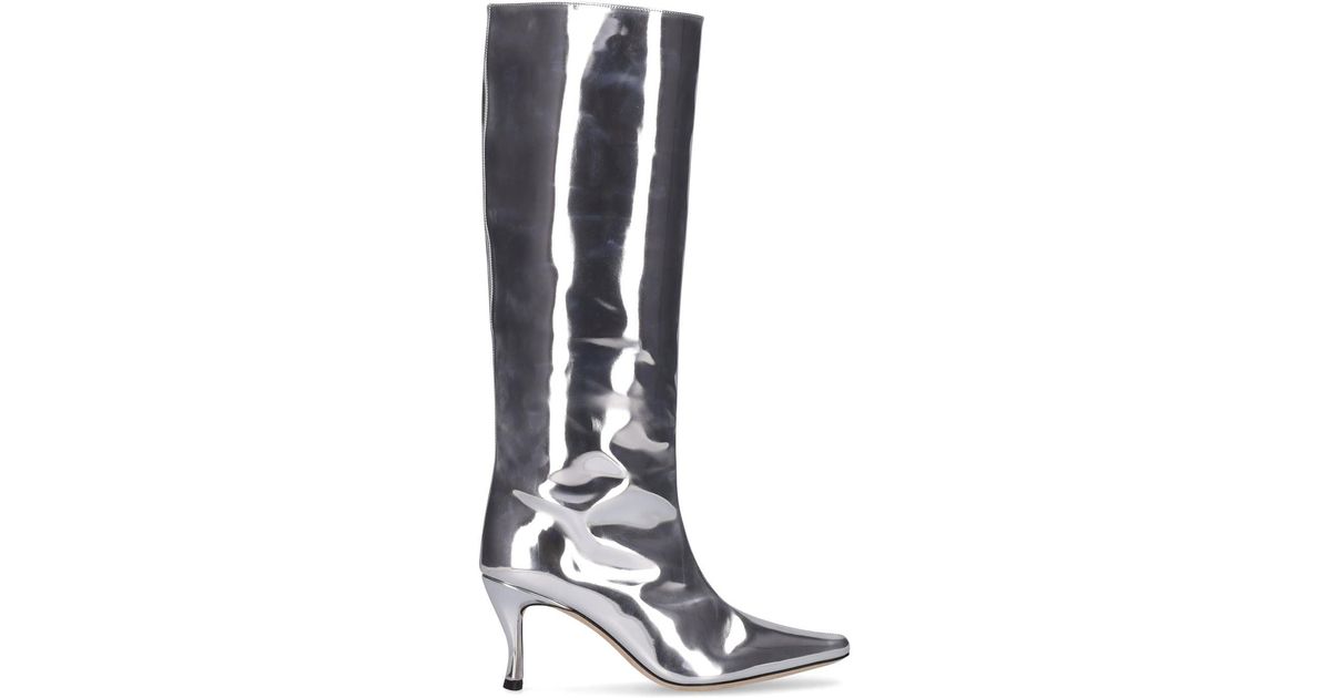 BY FAR 80mm Stevie Faux Leather Tall Boots in Silver (White) | Lyst
