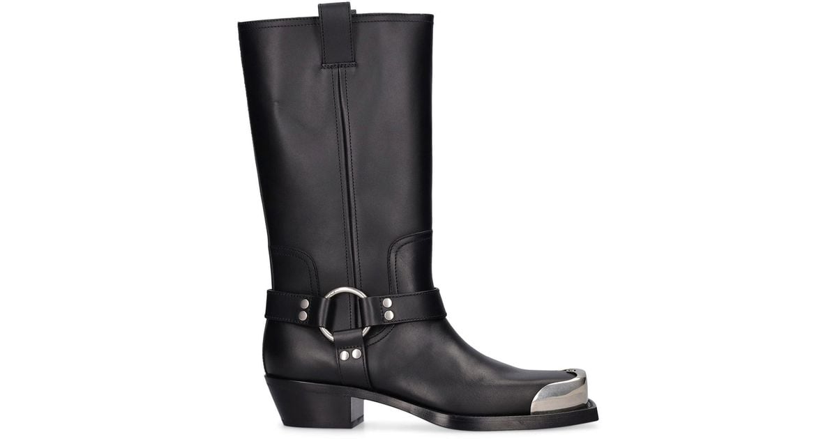 Gucci Opal Interlocking G Leather Cowboy Boots in Black for Men