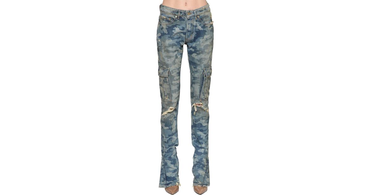 Filles A Papa Camouflage Printed Cotton Denim Jeans in Blue - Lyst