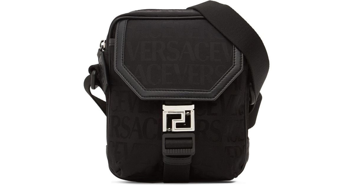 Versace Logo Jacquard Nylon Messenger Bag in Black for Men | Lyst