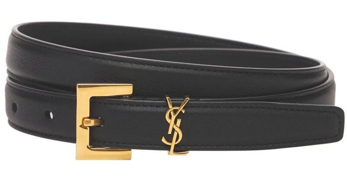 Saint Laurent 20mm Leather Logo Belt in Black | Lyst