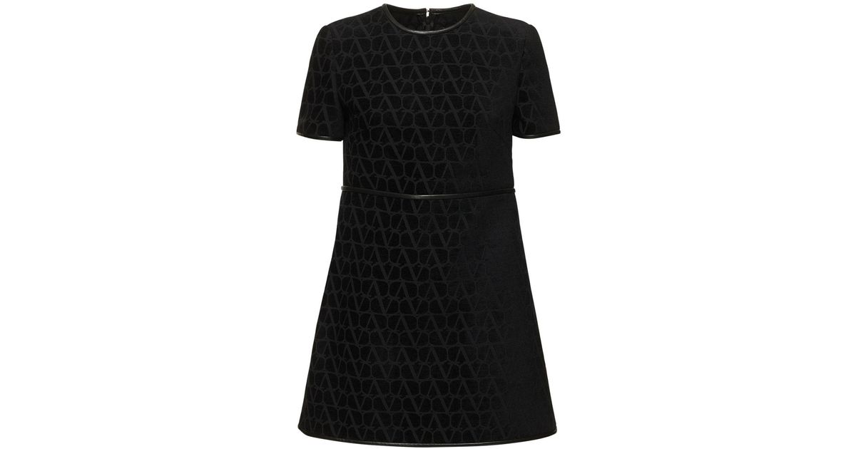 Valentino V Logo Jacquard Velvet Mini Dress in Black | Lyst
