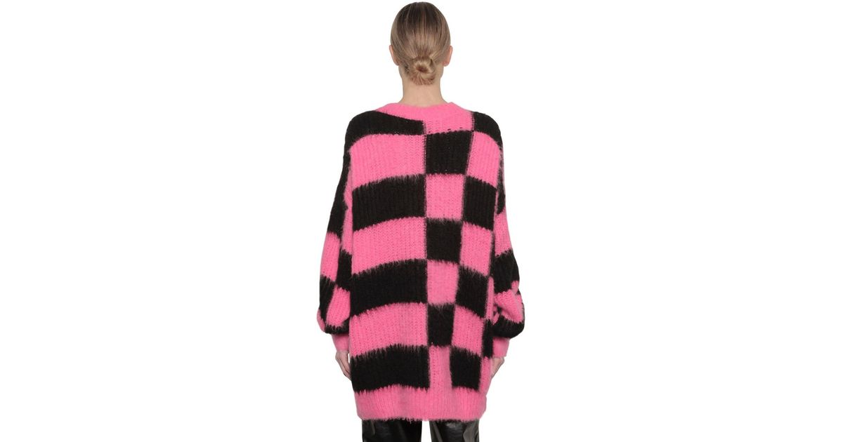 MSGM High-neck Knit Sweater With Chess Pattern in Pink/Black (Pink 