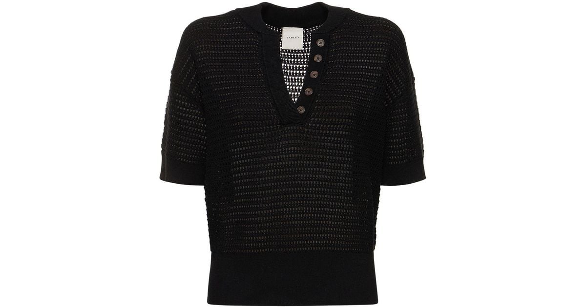 Varley Callie Boxy Knit Polo in Black Lyst