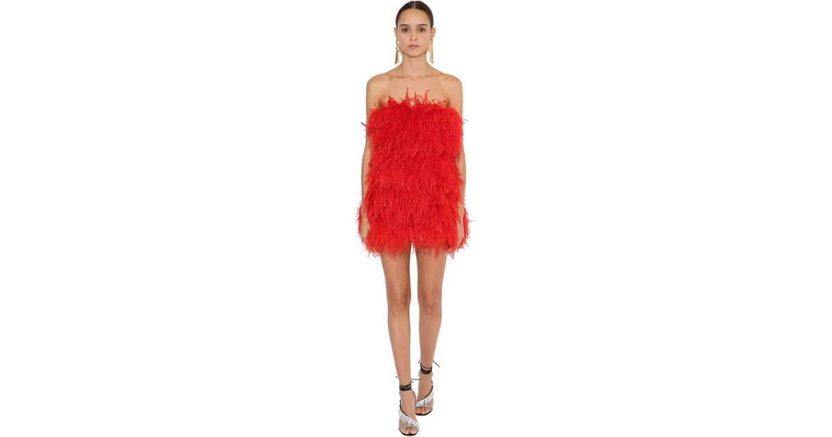 Abito Con PiumeThe Attico in Materiale sintetico di colore Rosso | Lyst