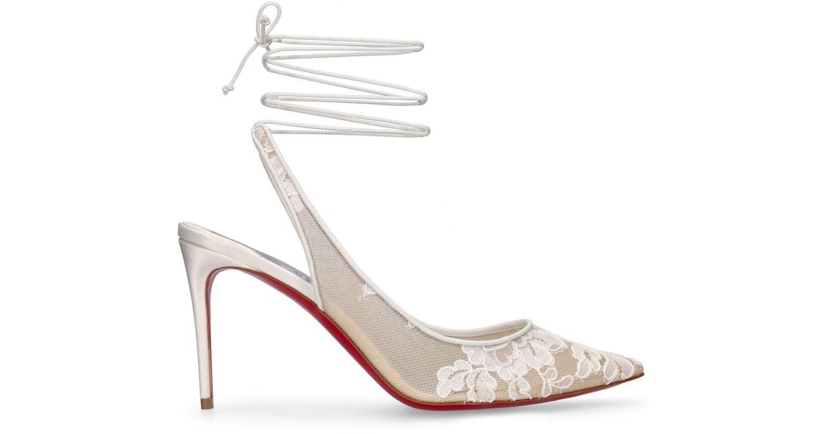 Christian Louboutin 85mm Kate Lace Pumps in White | Lyst