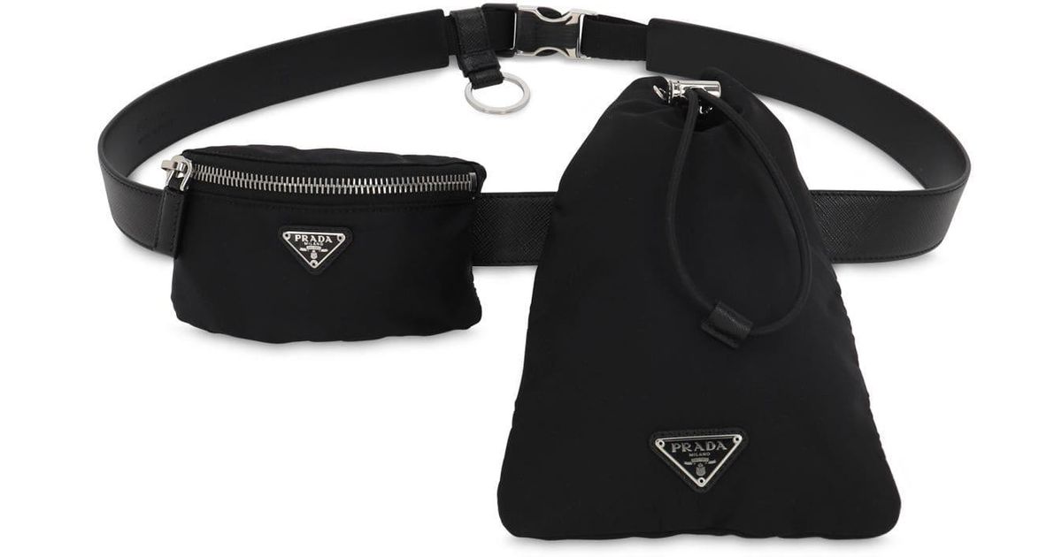 Prada Black Tessuto Pocket Drawstring Pouch Belt for Men Lyst Canada
