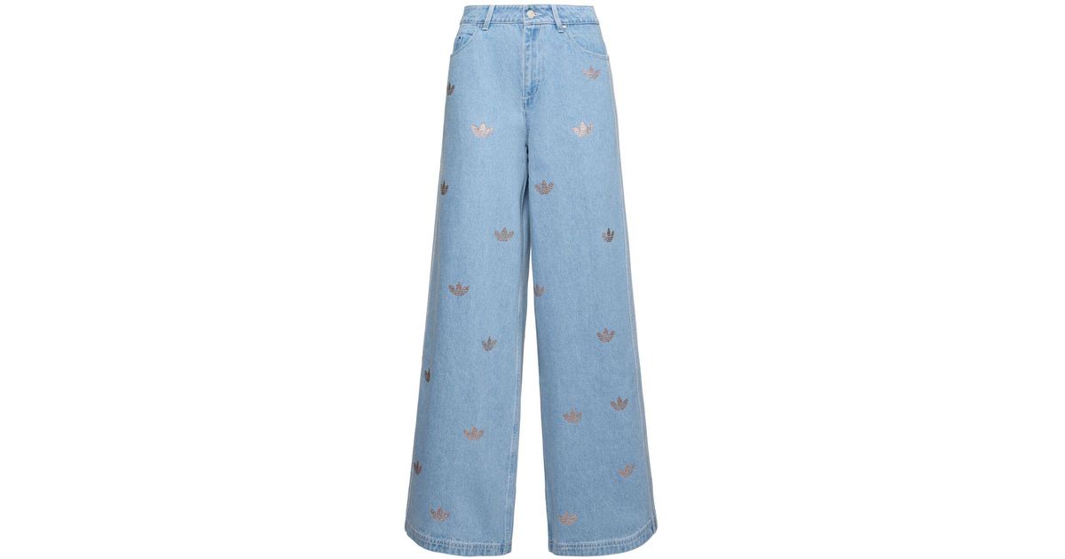 adidas Originals Logo Cotton Denim Wide Jeans in Blue | Lyst adidas Originals Logo Cotton Denim Wide Jeans in Blue | Lyst
