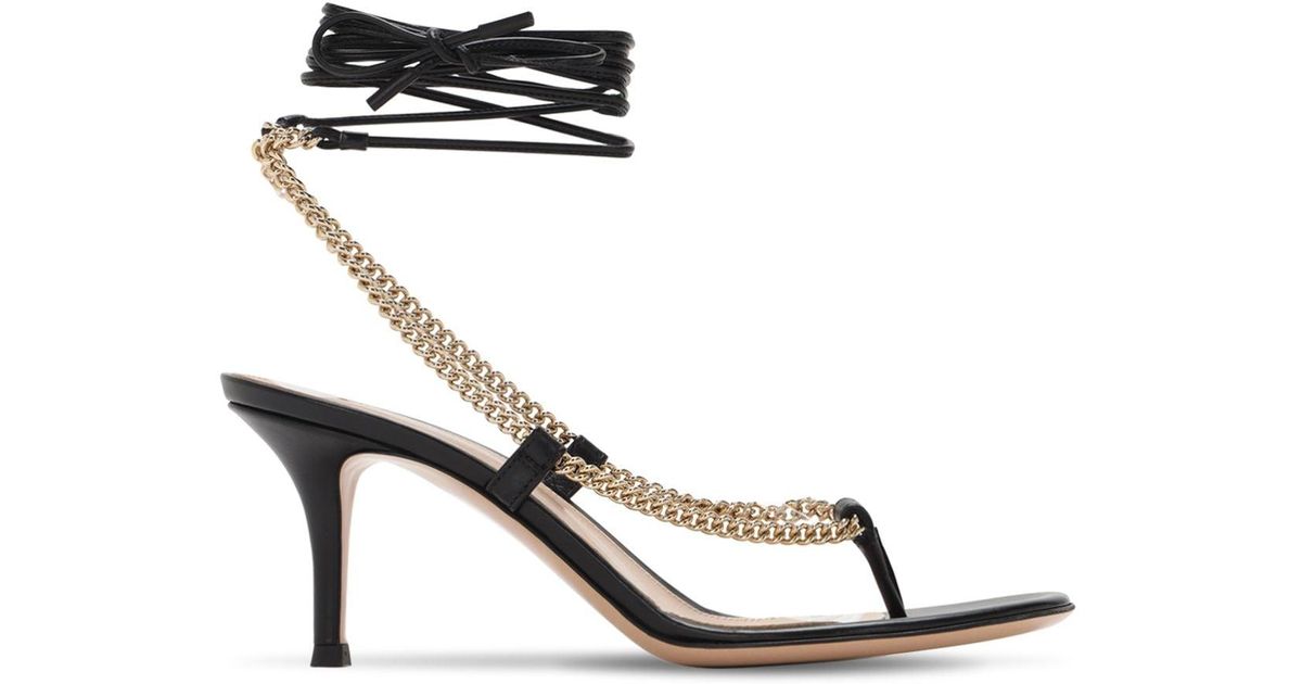 Gianvito Rossi 70mm Chain And Leather Thong Sandals In Black Lyst Canada