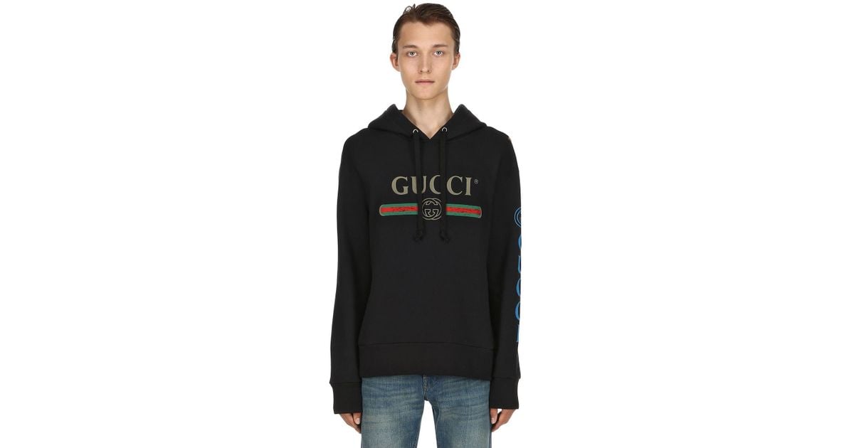 Gucci Vintage Logo Cotton Sweatshirt Hooded in Black for Men | Lyst