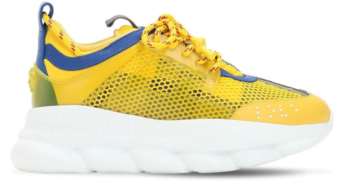 Versace Wool Chain Reaction Mesh & Plaid Sneakers in Yellow - Lyst