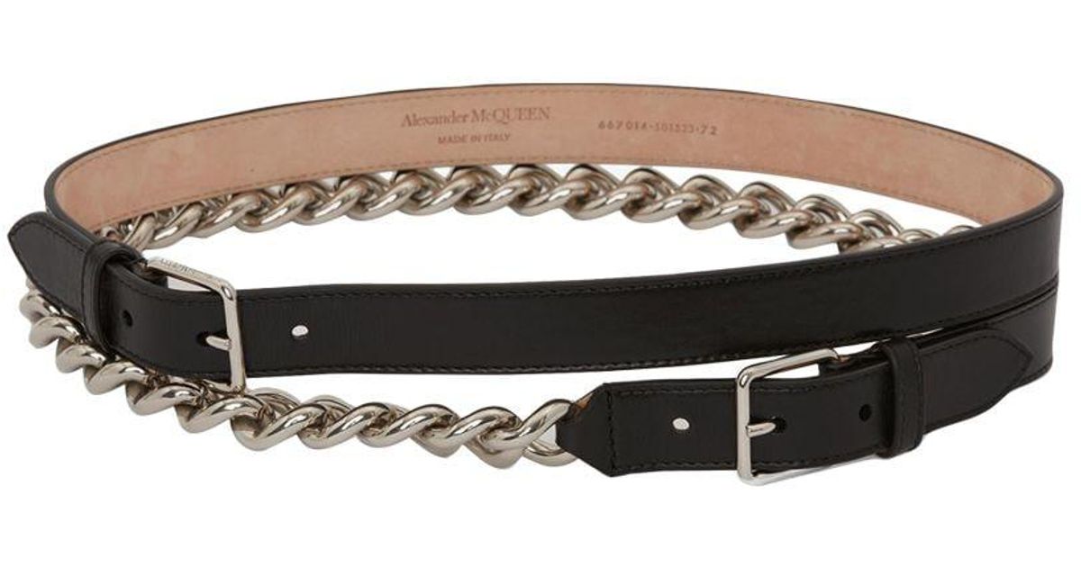 Alexander McQueen Double Belt With Chain in White | Lyst