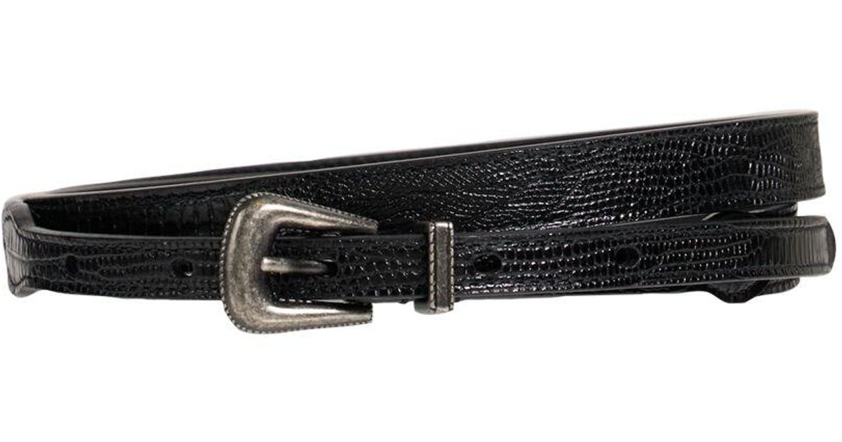 Saint Laurent 1.5cm Ysl Embossed Patent Leather Belt in Black (White