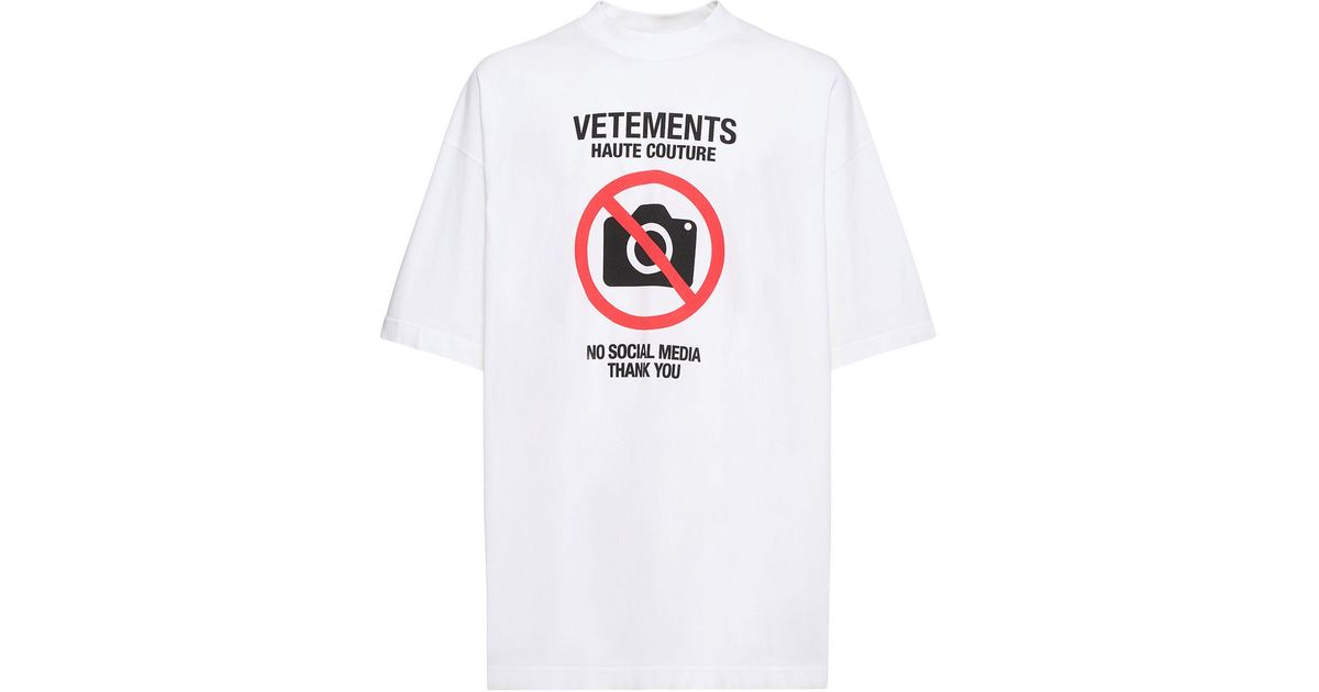 Vetements No Social Media Printed Cotton T-Shirt in White