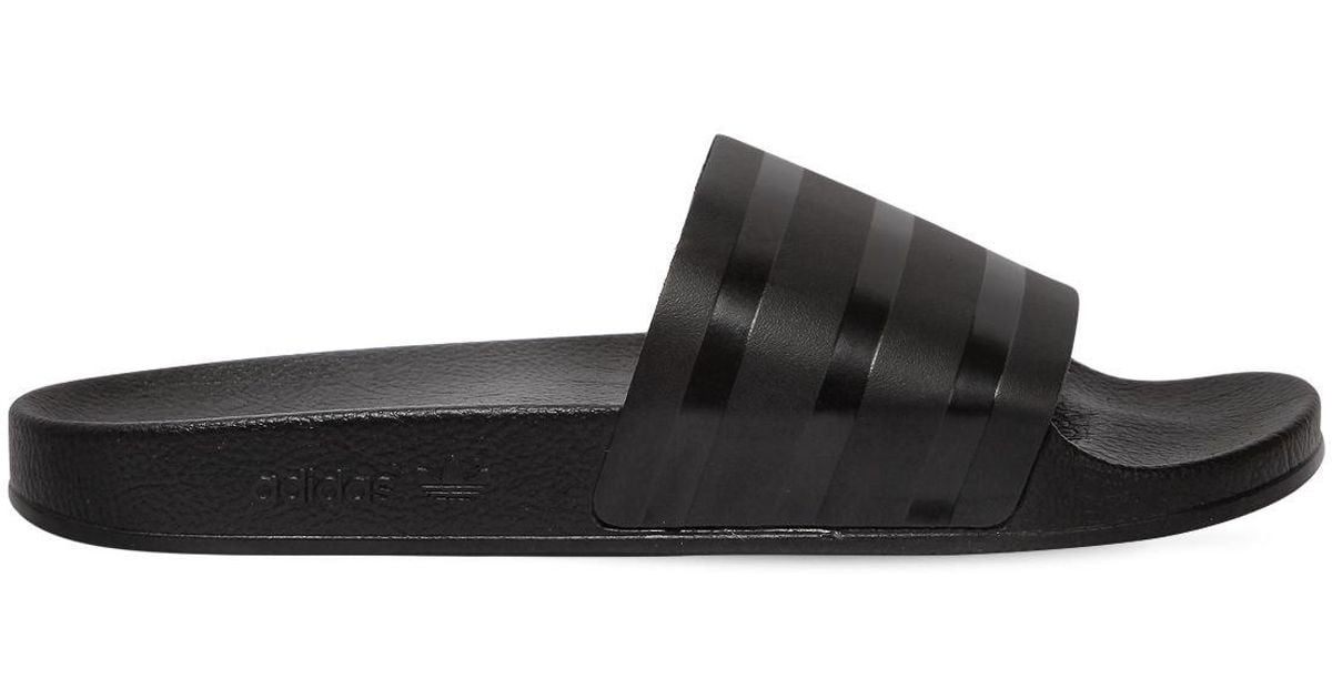 adidas Originals Adilette Leather Slide Sandals in Black for Men - Lyst