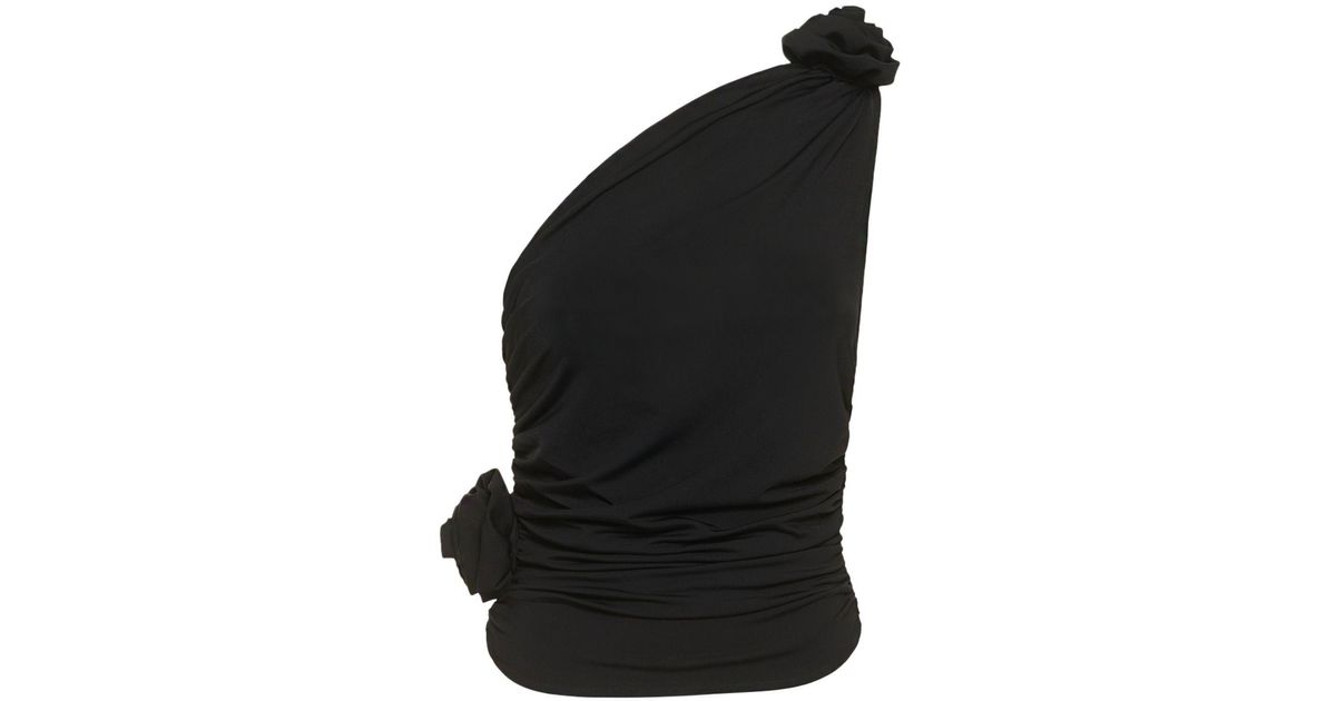 Magda Butrym Jersey One Shoulder Flower Top in Black Lyst