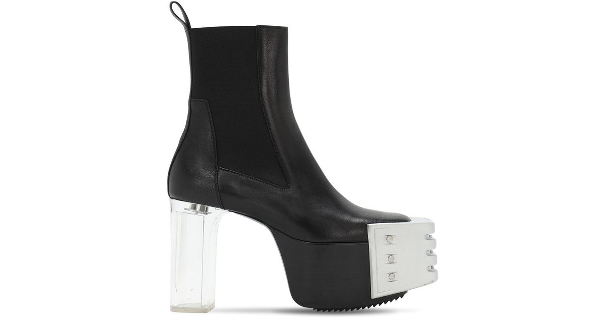 Rick Owens 125mm Grill Kiss Leather Boots in Black/Silver (Black 