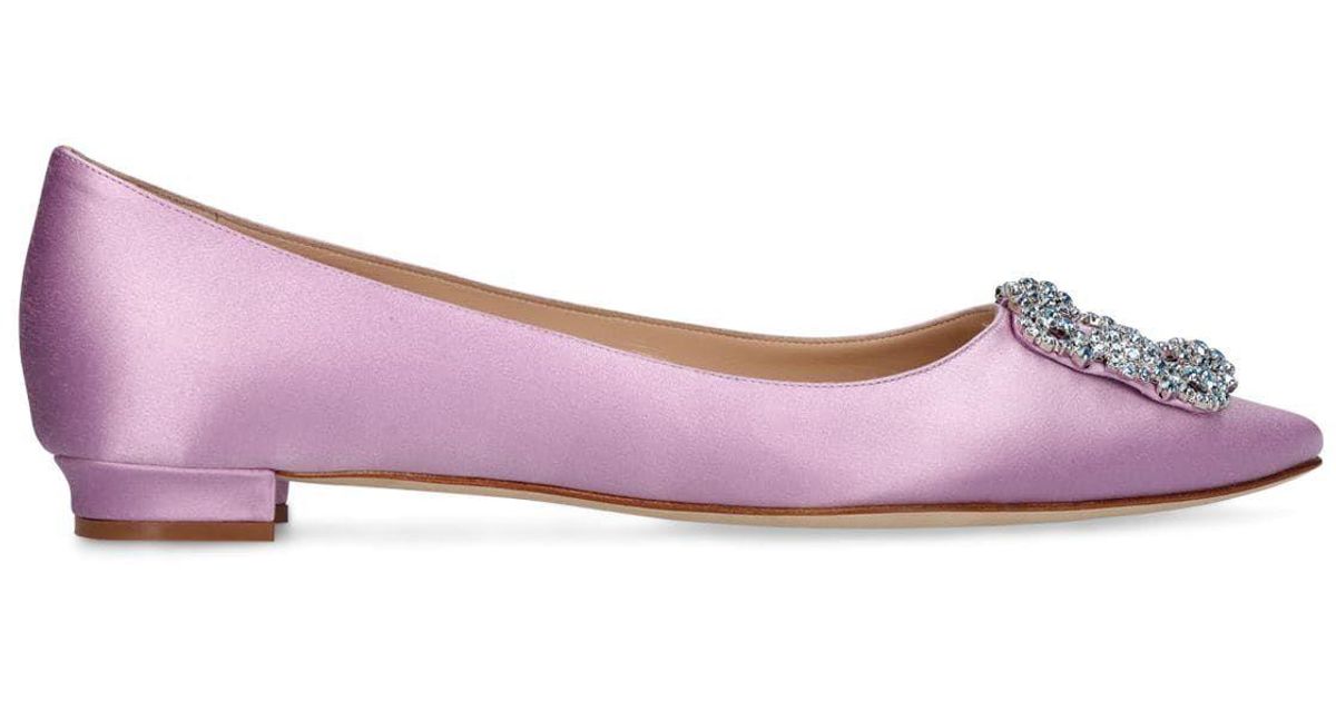 Manolo Blahnik 10mm Hangisi Satin Flats in Pink | Lyst