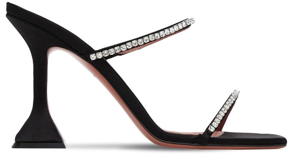 AMINA MUADDI 95mm Gilda Embellished Satin Sandals in Black - Lyst
